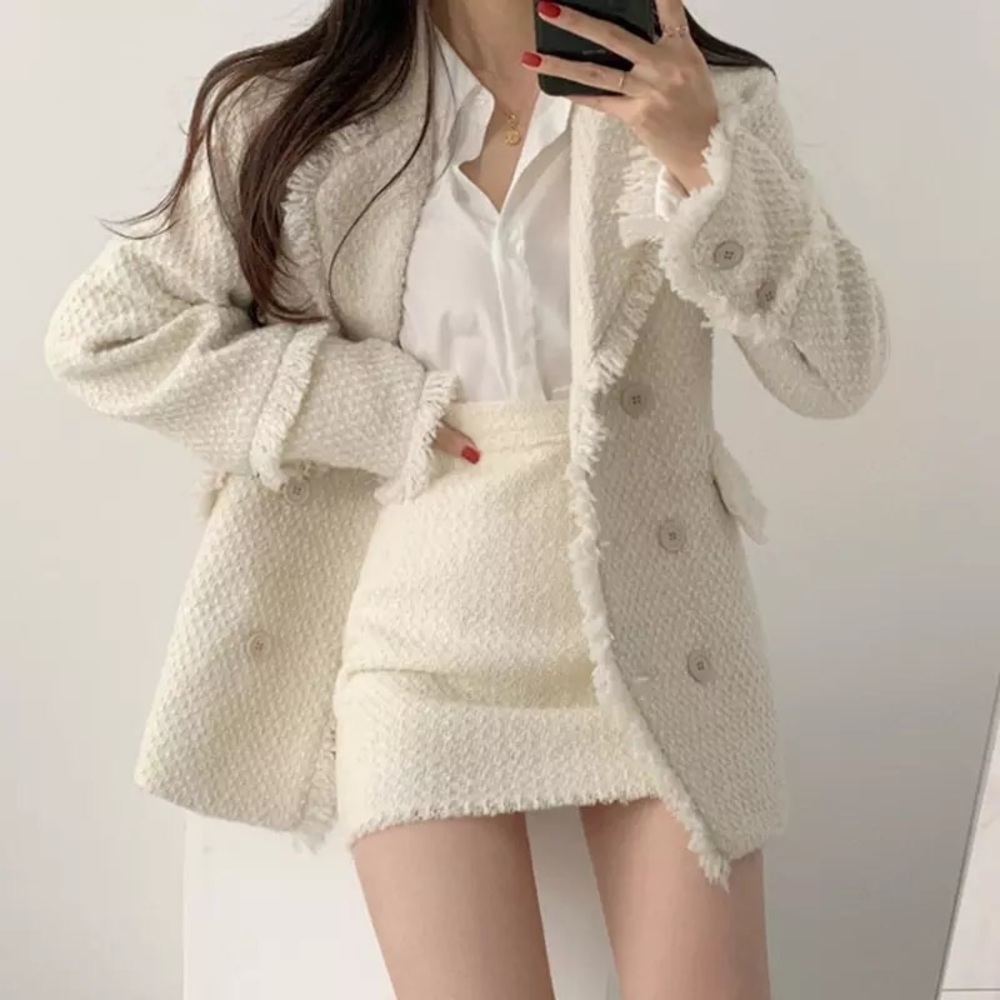 Tweed jacket thick luxury fashion white cream womens outerwear blazer - Picture 2 of 3